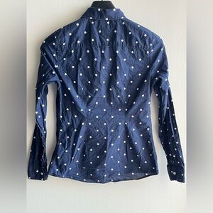 Tommy Hilfiger Navy Button-Down Shirt with White Polka Dots XS